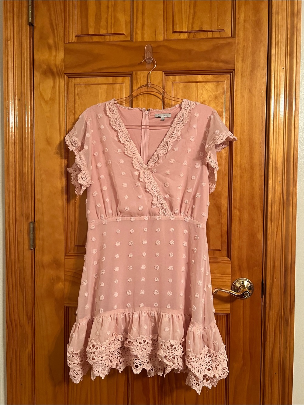 Women's Kids Dress Pink Lace Trim V-Neck Dress